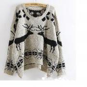 Deer Patterned Knitted Sweater