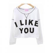  Simple Letters Print Long SleevesWhite Regular Pullover I LIKE YOU 