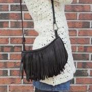 Women Europen PU Leather Tassel Handbag Shoulder Bag Messenger Bag