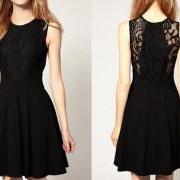 Fashion Lace Sleeveless Dress - Black