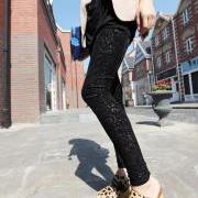 Velvet Leggings Pants Tights Hollow Out Print Tights