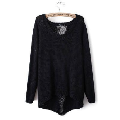 New Fashion Black Hollow Out Halter Irregular Sweater