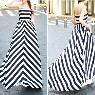 Black And White Stripes Off Shoulder Dress
