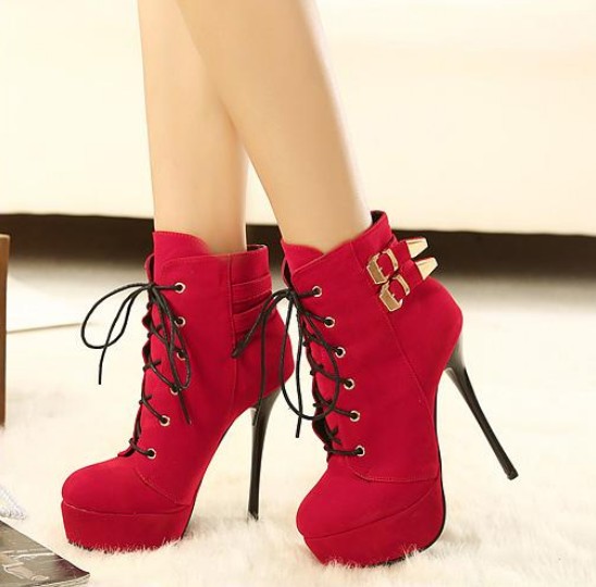 red high heel boots