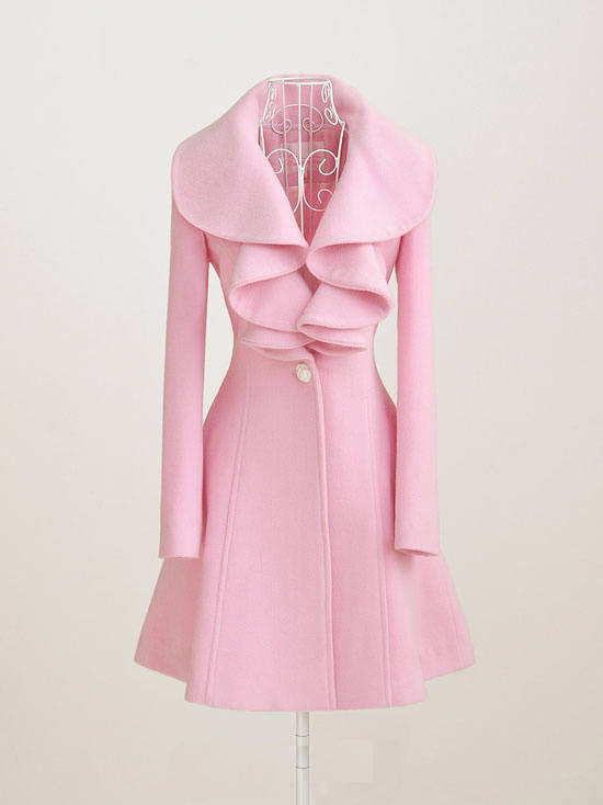 Lovely Pink Winter Falbala Parka Overcoat Cute Pink Falbala Coat