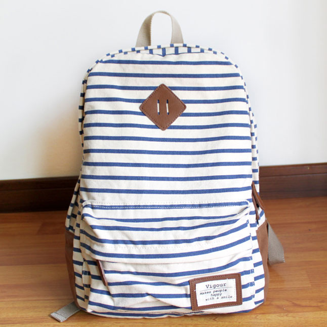 blue and white backpack