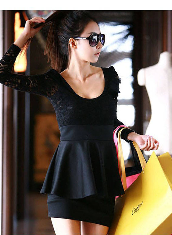 black long sleeve peplum dress