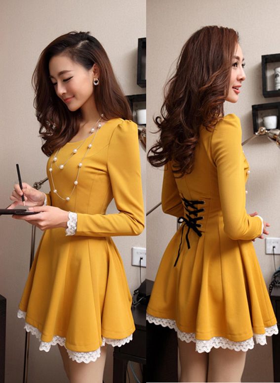 long sleeve yellow gown