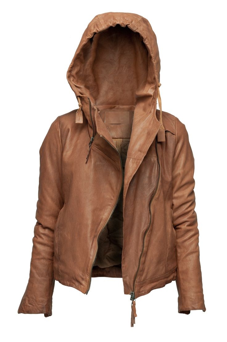  WOMENS  HOODIE  JACKET  BROWN COLOR HOODED LEATHER  JACKET  on 