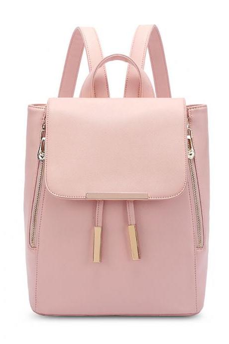 Funky Lady Solid Simple Square Pu Drawstring Hasp Satchel Backpack