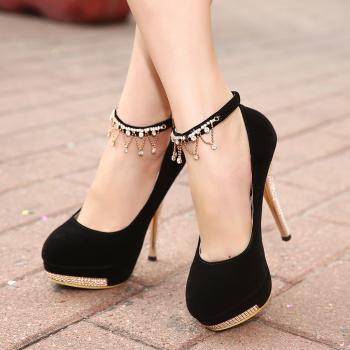  Women high-heeled shoes with metal heel and buckle 