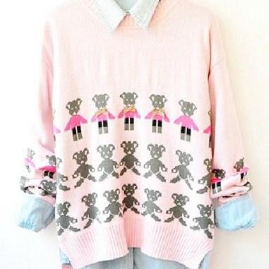 Cute Pink Bear Print Sweater